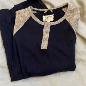 Lucky Brand Blue and Gray Henley Top